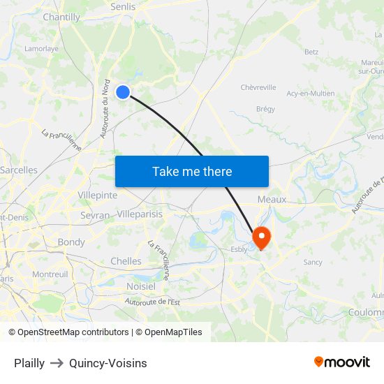 Plailly to Quincy-Voisins map