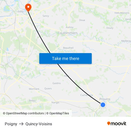 Poigny to Quincy-Voisins map