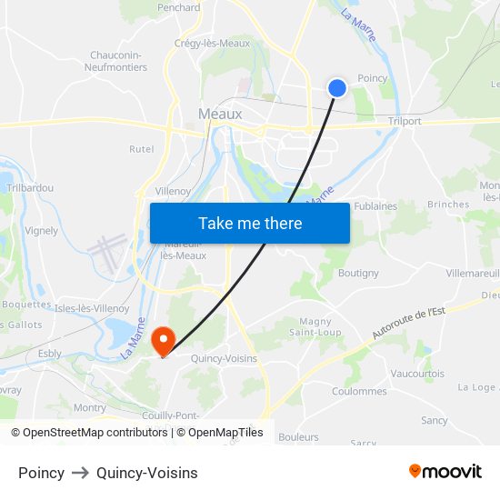 Poincy to Quincy-Voisins map