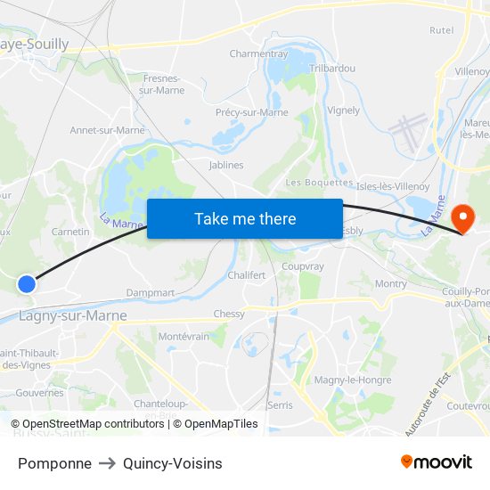 Pomponne to Quincy-Voisins map
