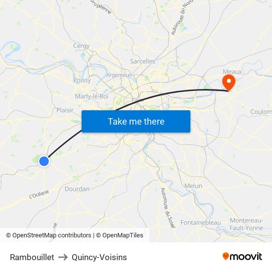 Rambouillet to Quincy-Voisins map