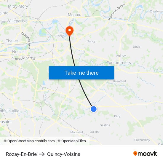 Rozay-En-Brie to Quincy-Voisins map