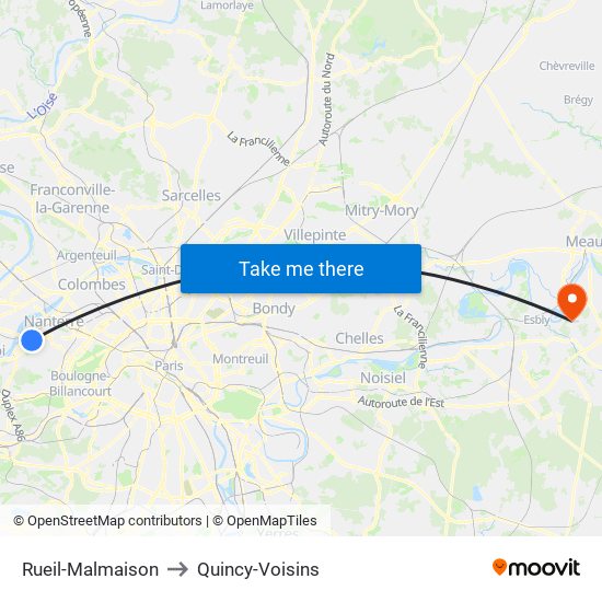 Rueil-Malmaison to Quincy-Voisins map