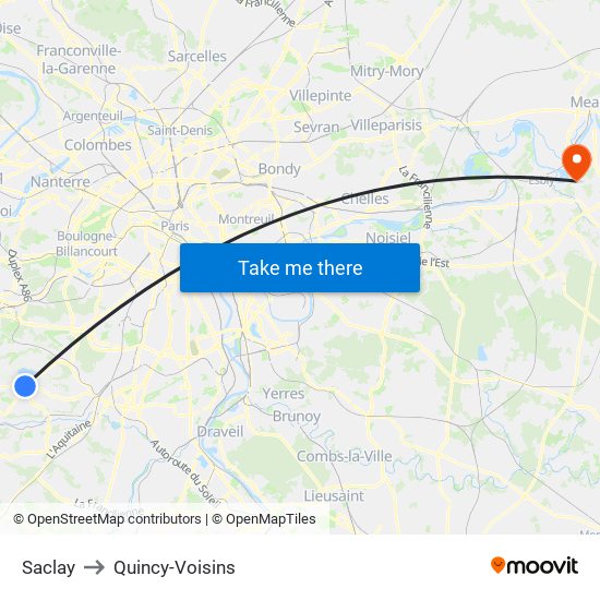 Saclay to Quincy-Voisins map
