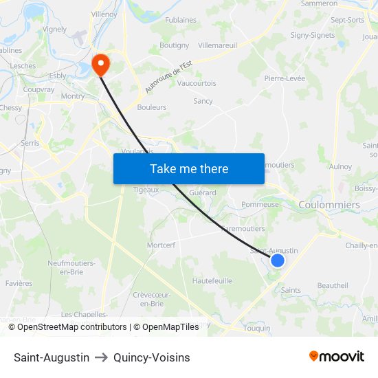 Saint-Augustin to Quincy-Voisins map