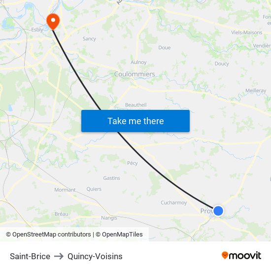 Saint-Brice to Quincy-Voisins map