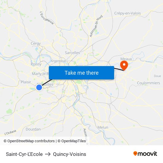 Saint-Cyr-L'Ecole to Quincy-Voisins map