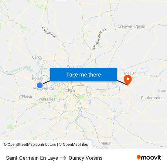Saint-Germain-En-Laye to Quincy-Voisins map