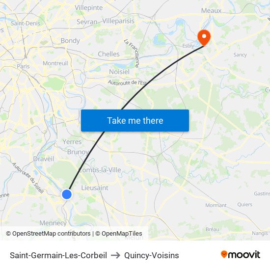 Saint-Germain-Les-Corbeil to Quincy-Voisins map
