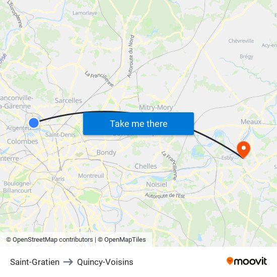 Saint-Gratien to Quincy-Voisins map