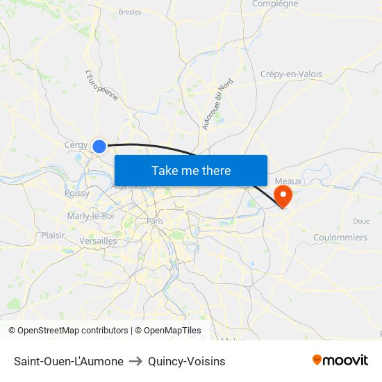 Saint-Ouen-L'Aumone to Quincy-Voisins map