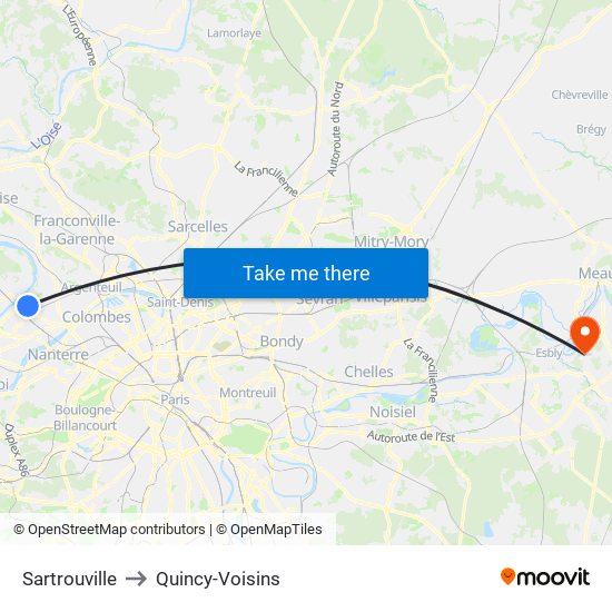 Sartrouville to Quincy-Voisins map