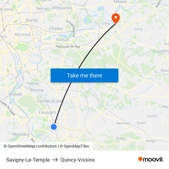 Savigny-Le-Temple to Quincy-Voisins map
