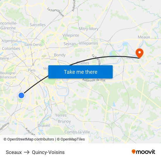 Sceaux to Quincy-Voisins map