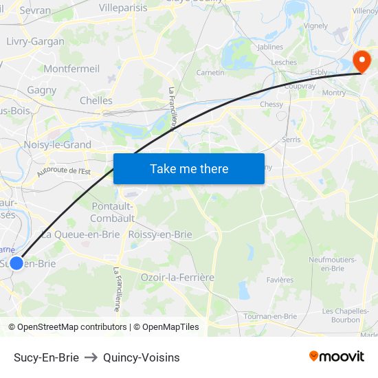 Sucy-En-Brie to Quincy-Voisins map