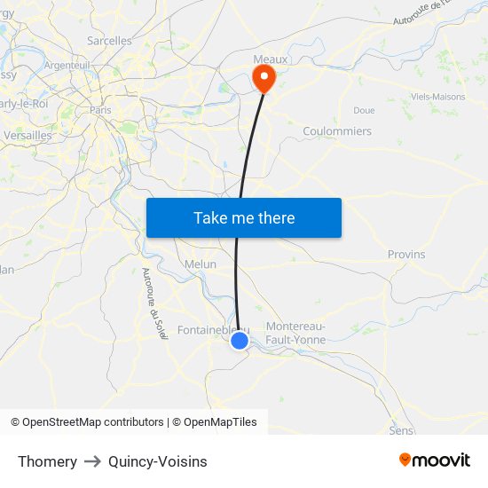 Thomery to Quincy-Voisins map