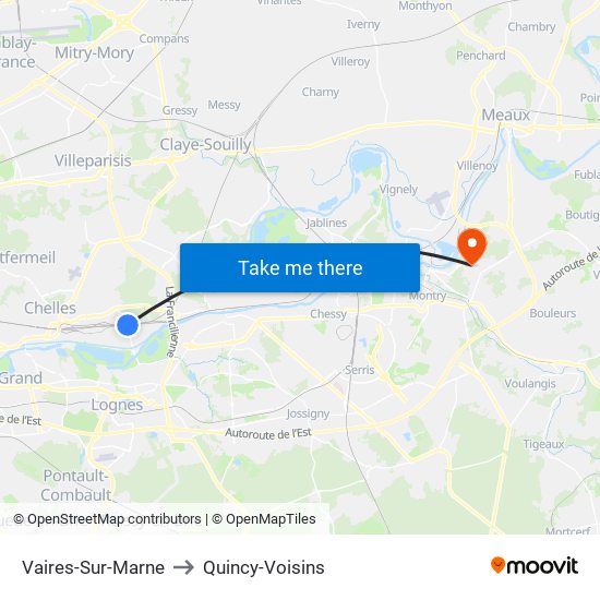 Vaires-Sur-Marne to Quincy-Voisins map