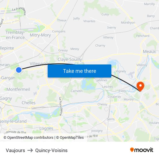 Vaujours to Quincy-Voisins map
