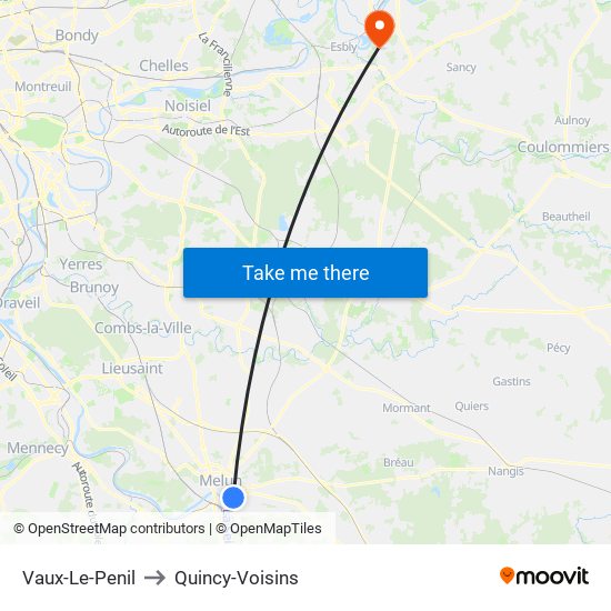 Vaux-Le-Penil to Quincy-Voisins map