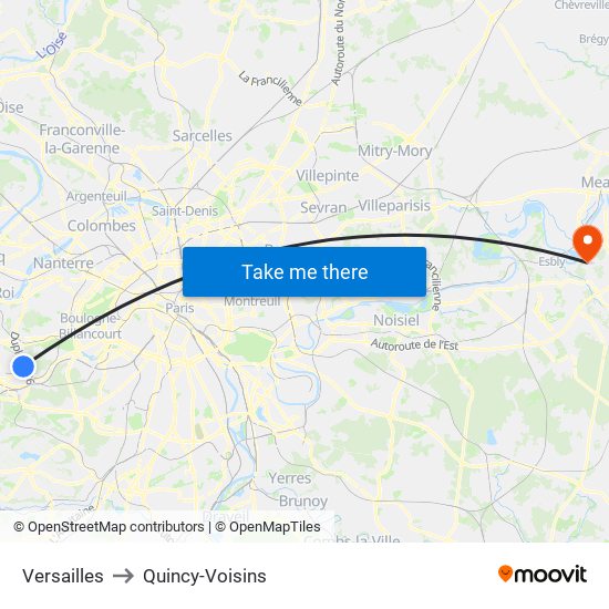 Versailles to Quincy-Voisins map