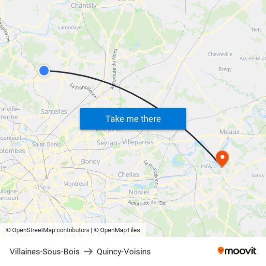 Villaines-Sous-Bois to Quincy-Voisins map
