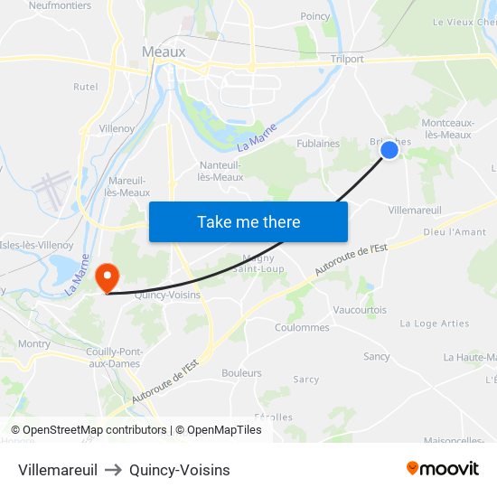 Villemareuil to Quincy-Voisins map