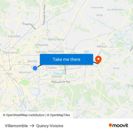 Villemomble to Quincy-Voisins map