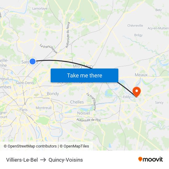 Villiers-Le-Bel to Quincy-Voisins map