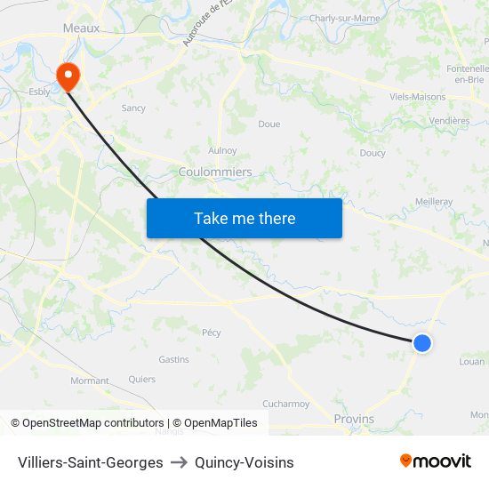 Villiers-Saint-Georges to Quincy-Voisins map