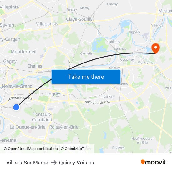 Villiers-Sur-Marne to Quincy-Voisins map