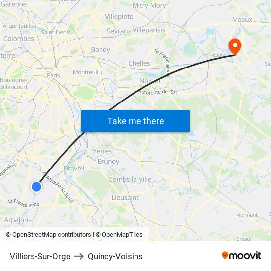 Villiers-Sur-Orge to Quincy-Voisins map