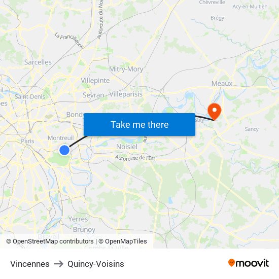 Vincennes to Quincy-Voisins map