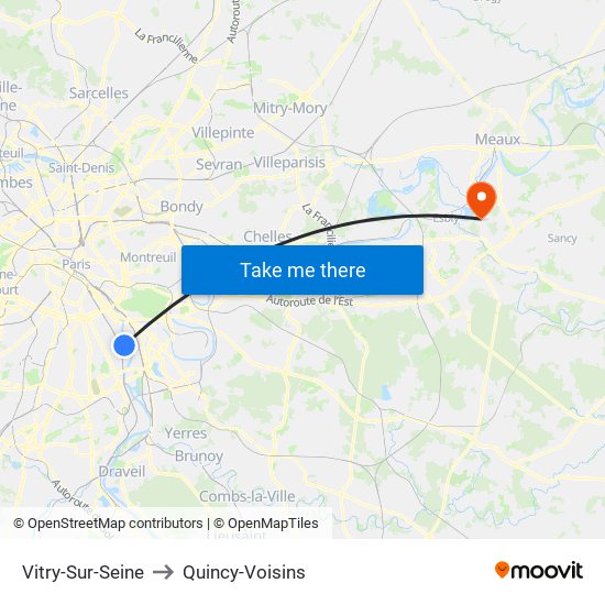 Vitry-Sur-Seine to Quincy-Voisins map