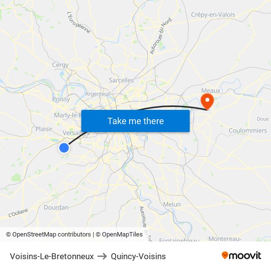 Voisins-Le-Bretonneux to Quincy-Voisins map