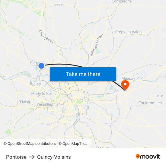 Pontoise to Quincy-Voisins map