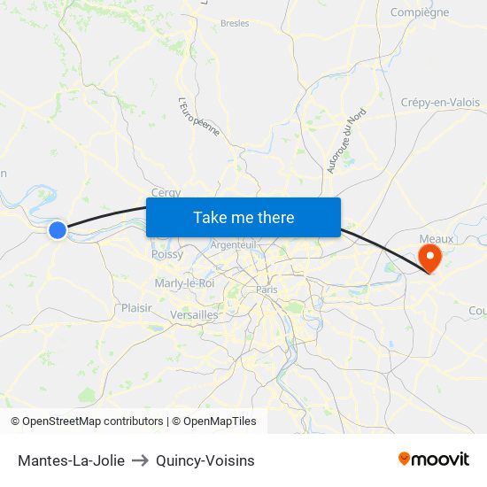 Mantes-La-Jolie to Quincy-Voisins map