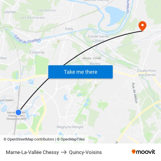 Marne-La-Vallée Chessy to Quincy-Voisins map