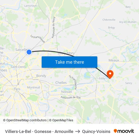 Villiers-Le-Bel - Gonesse - Arnouville to Quincy-Voisins map