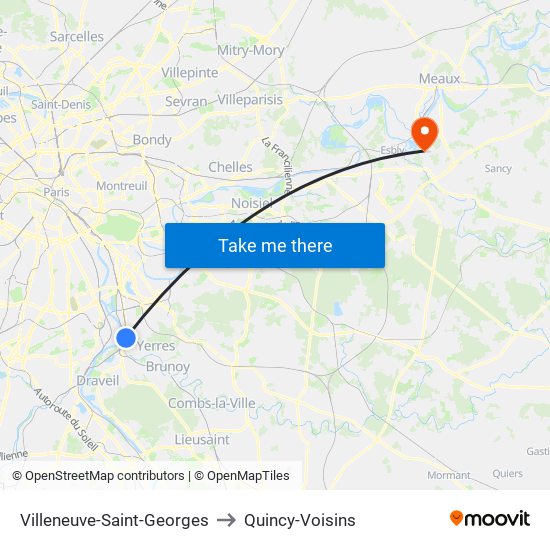 Villeneuve-Saint-Georges to Quincy-Voisins map