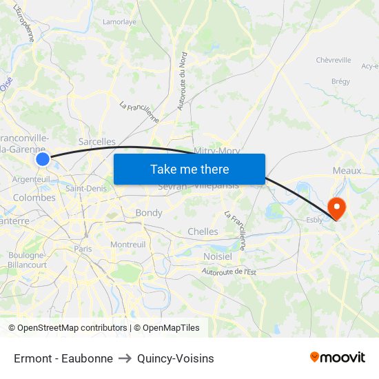 Ermont - Eaubonne to Quincy-Voisins map