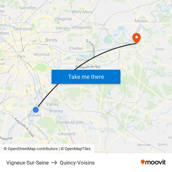 Vigneux-Sur-Seine to Quincy-Voisins map