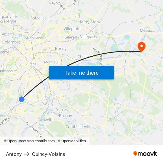 Antony to Quincy-Voisins map