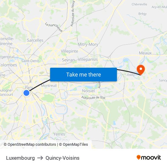 Luxembourg to Quincy-Voisins map