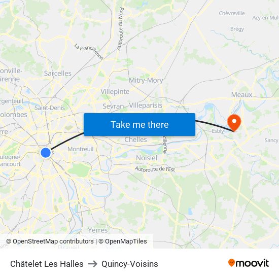 Châtelet Les Halles to Quincy-Voisins map
