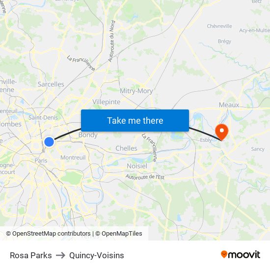 Rosa Parks to Quincy-Voisins map