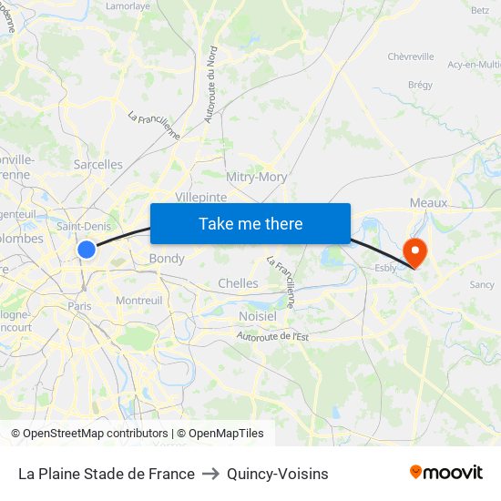 La Plaine Stade de France to Quincy-Voisins map