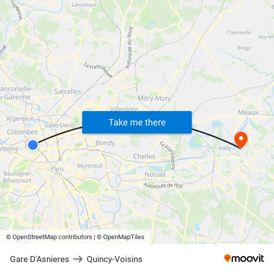 Gare D'Asnieres to Quincy-Voisins map