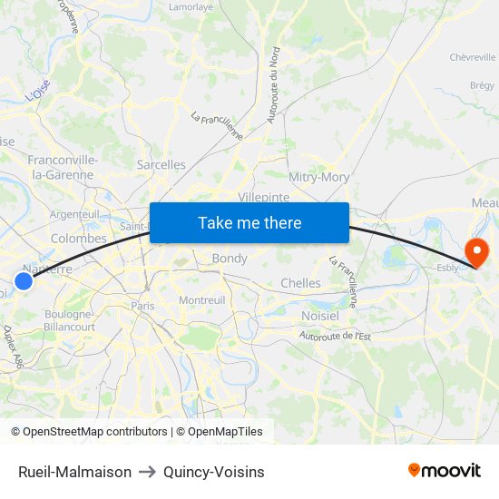 Rueil-Malmaison to Quincy-Voisins map