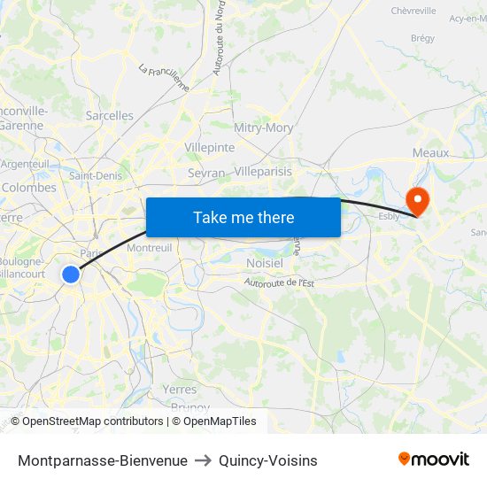 Montparnasse-Bienvenue to Quincy-Voisins map