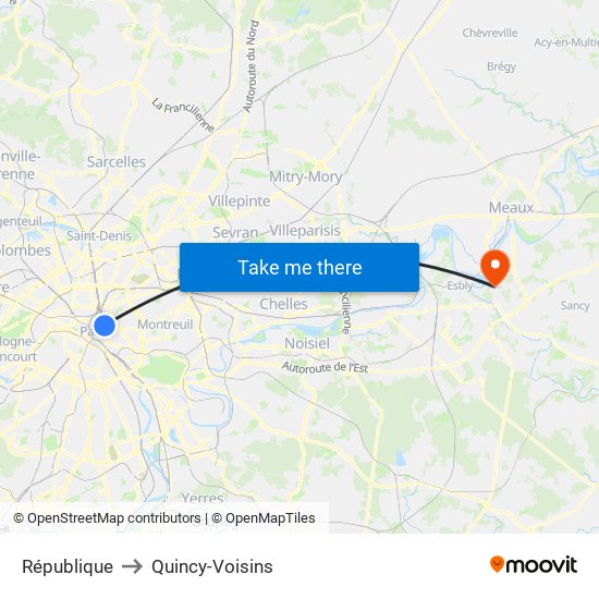 République to Quincy-Voisins map